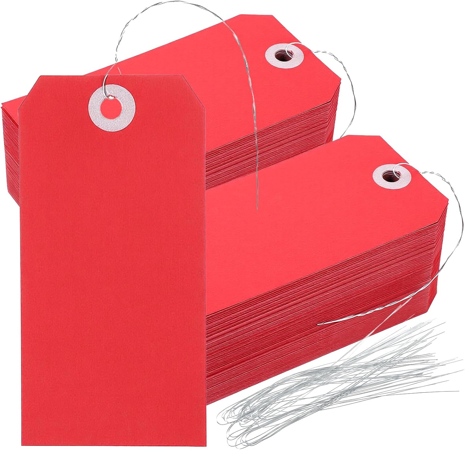 400 Pcs Blank Shipping Tags, 4 3/4" x 2 3/8" Manila Label Tags with Reinforced Hole and Metal Wire, Writable Price Wire Tag Display for Product Clothing Equipment Inventory (Red)