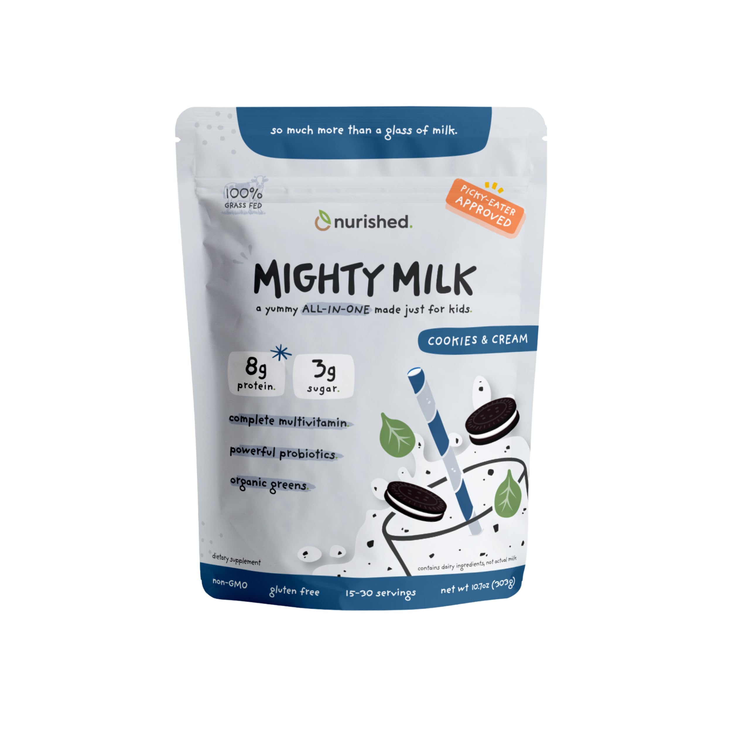 Nurished Whey Protein em Pó com Multivitamínico, Probiótico e Espinafre Orgânico, Cookies & Cream, 30 porções