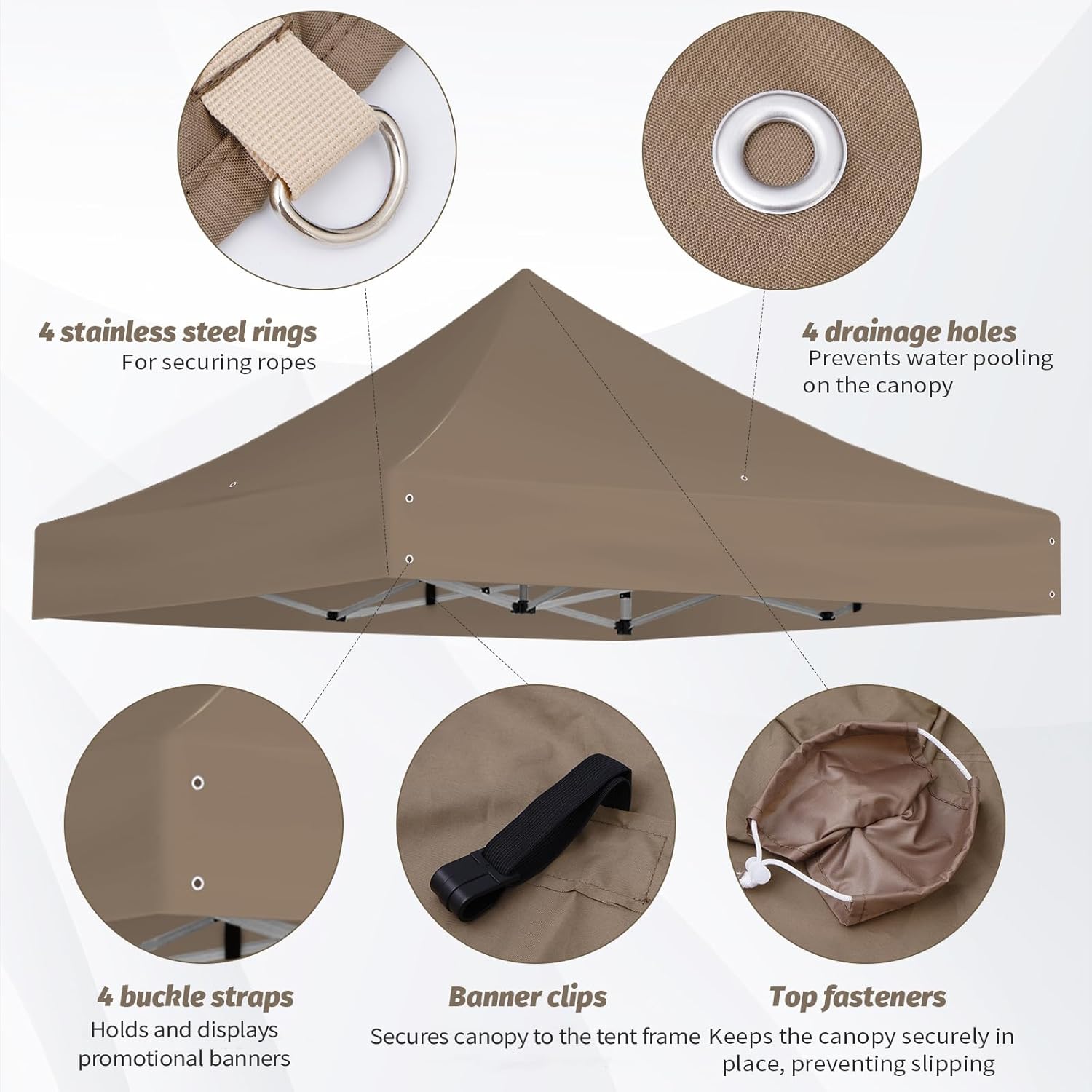 Mrsenloi 10x10 Replacement Canopy Top with 4 Pack Water Weight Bags Included for Pop Up Tent, Waterproof Instant Canopy Top Cover Only