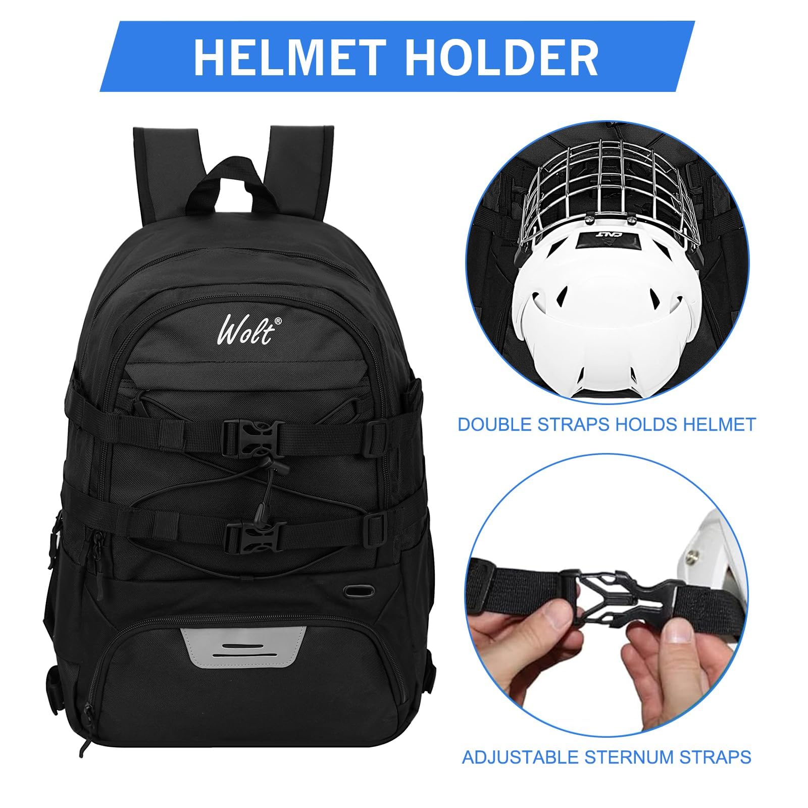 WOLT Lacrosse Bag Lacrosse Rucksack mit Zwei Schlägerhaltern, große Feldhockey-Tasche für alle Sportausrüstungen