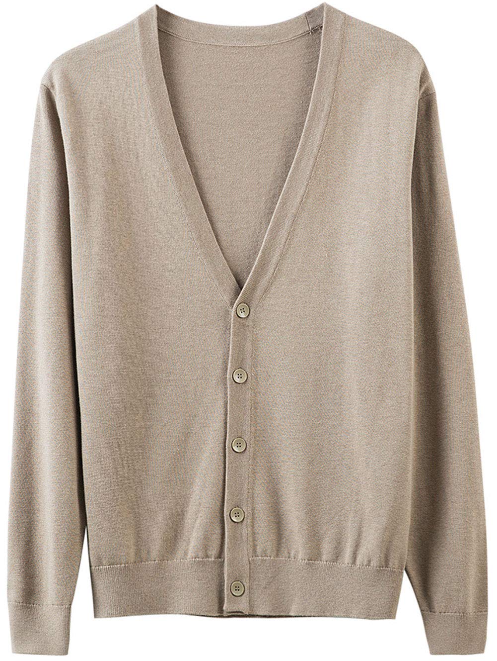 chroes Men's Casual V Neck Button Front Lightweight Knitted Outwear Cardigan Sweater Khaki-picture-18
