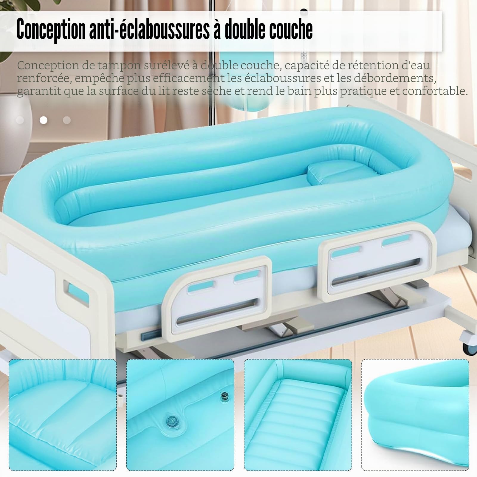 Kit de Baignoire Médicale Gonflable, Système de Douche Portable avec Pompe à Air électrique et Sac à Eau