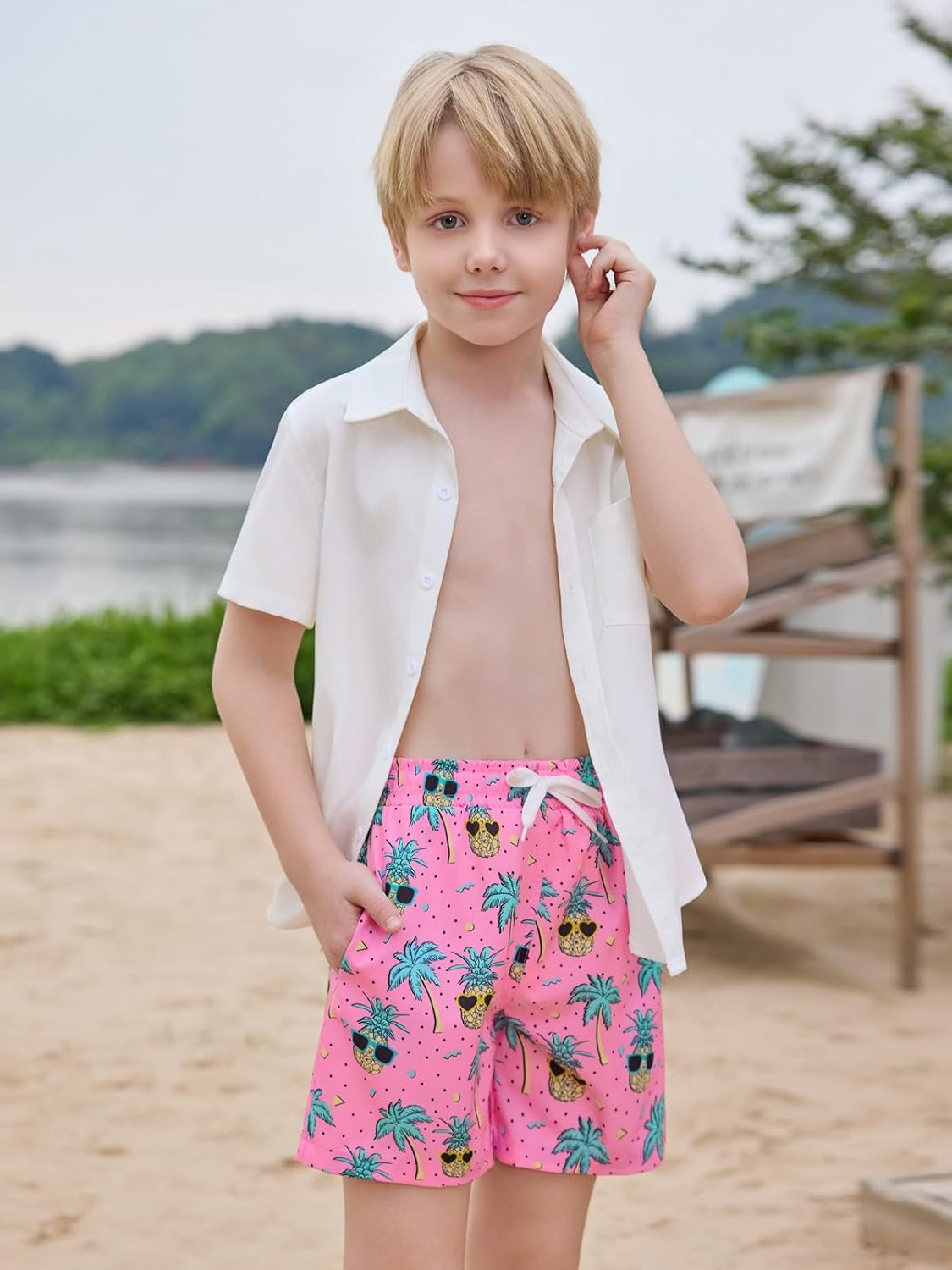 Haloumoning Boys Swim Trunks with Compression Liner Kids Drawstring Bathing Suit Quick Dry Swim Shorts 5-14 Years - Image 5