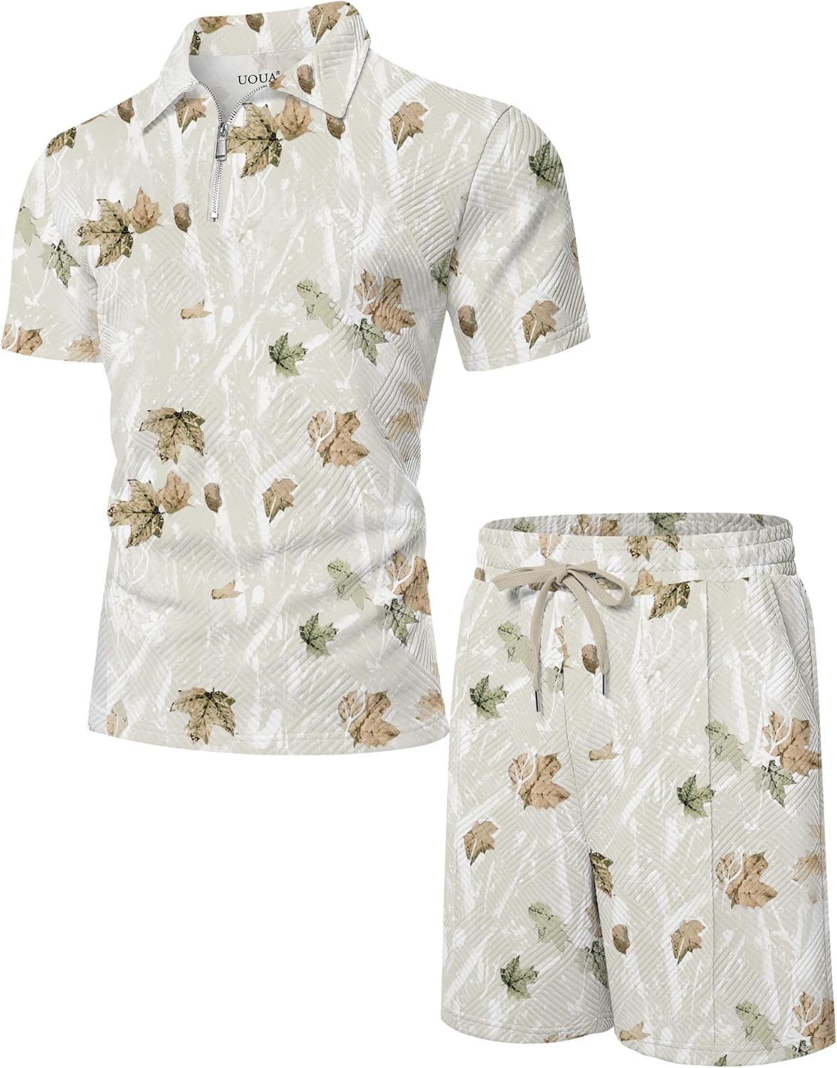 UOUA Mens Summer Track Suits 2 Piece Shorts Sets Short Sleeve Sweatsuit Outfits 1/4 Zip Golf Polo Splicing Striped Shirts - Image 4