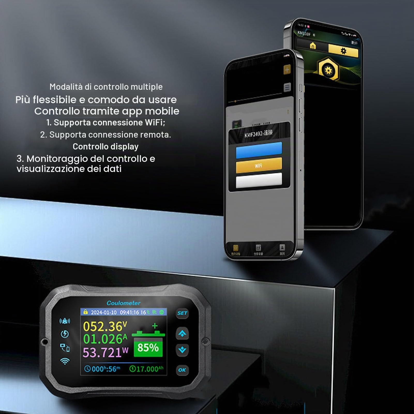 Monitor Batteria WIFI, Capacità 400A 10-100V Schermo a Colori Rilevamento Bidirezionale Tester Al Piombo Acido per Auto RV