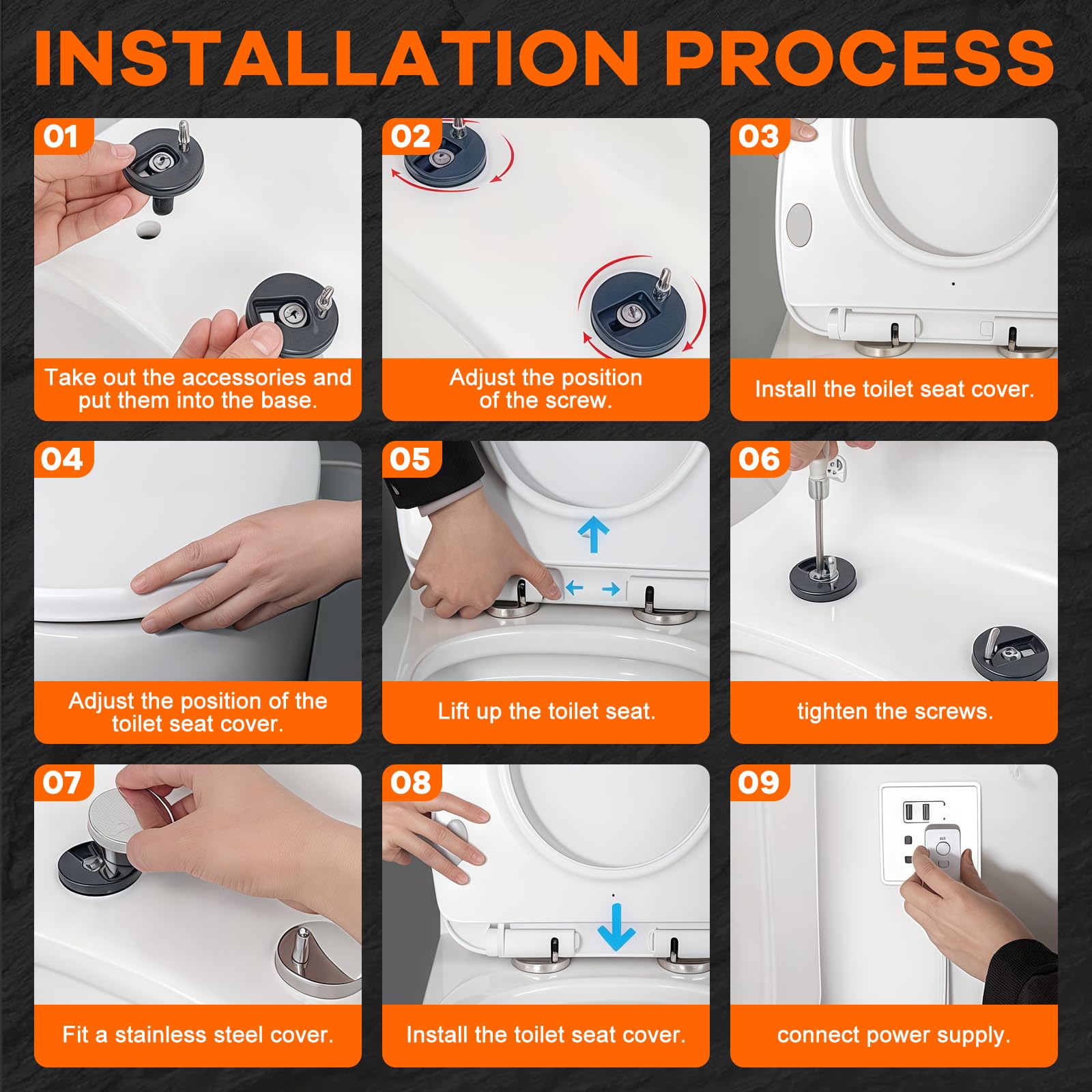 Sedile per WC intelligente, per doccia elettrica, per WC con abbassamento automatico, per WC con sedile riscaldato, 3 impostazioni di temperatura, coperchio intelligente con luce notturna,