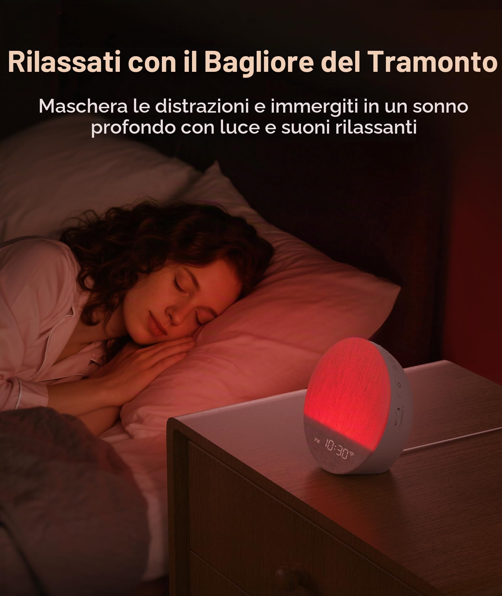 Dreamegg Sunrise 1+ App, Sveglia da Comodino, Simulazione dell'alba | Macchina Rumore Bianco, 34 Suoni per Dormire, 12 Modalità Luce, Timer di Spegnimento Regolabile, Sunrise Alarm Clock