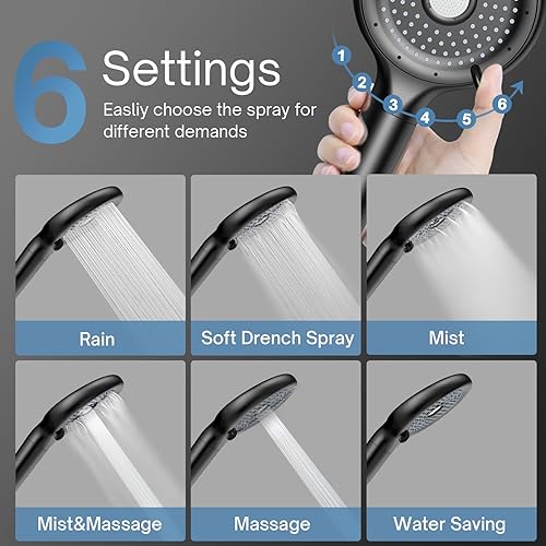 Miniatura 2 de FEELSO Cabezal de ducha filtrado con mano, cabezal de ducha de alta presión de 6 modos de pulverización con filtro, 15 etapas de suavizante de agua