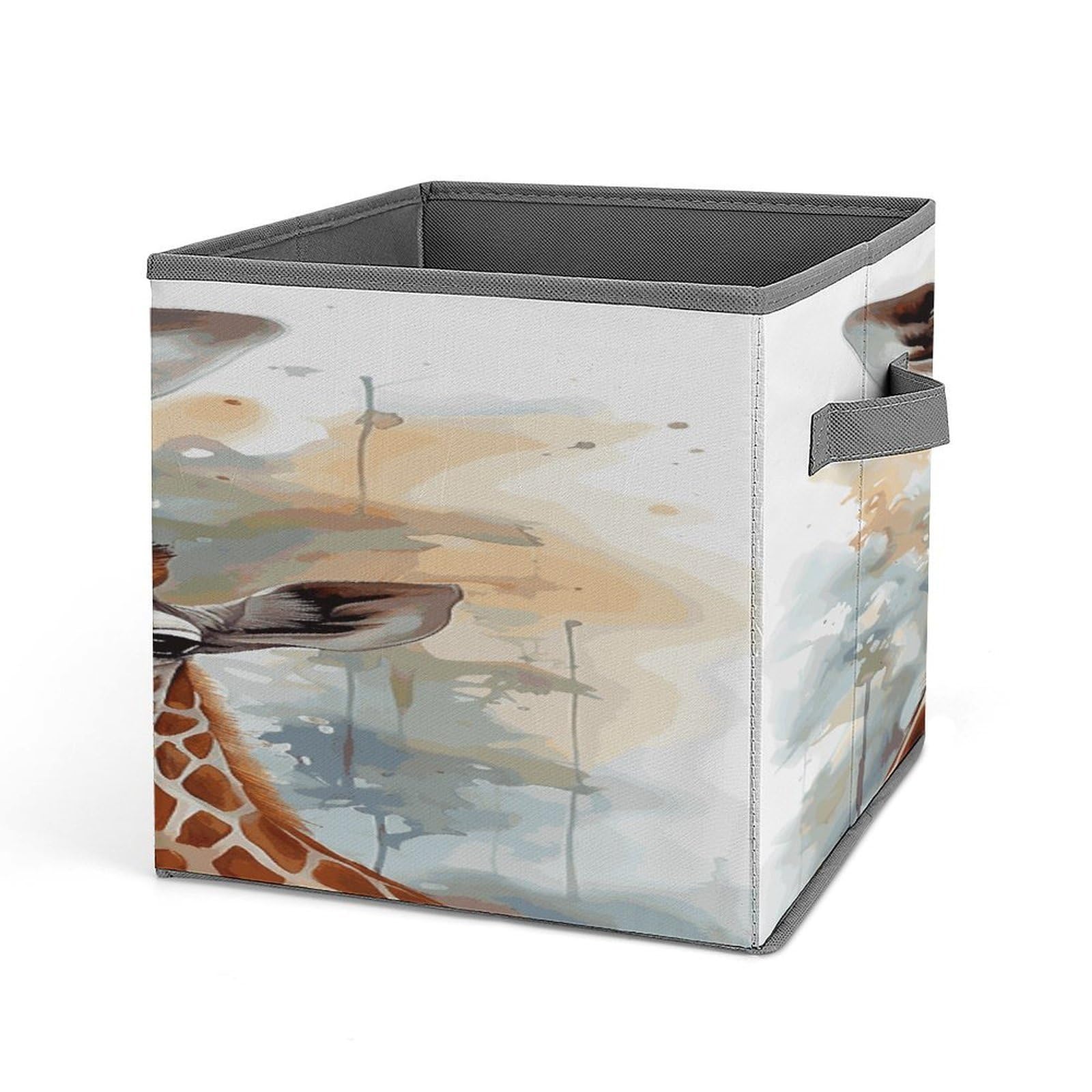 VstaDank Watercolor Deer Giraffe Storage Bin Collapsible Storage Cubes Organizer Oxford Cloth Storage Box with Dual Handles Large Stackable Closet Storage Bins for Sheets Hat Sweater