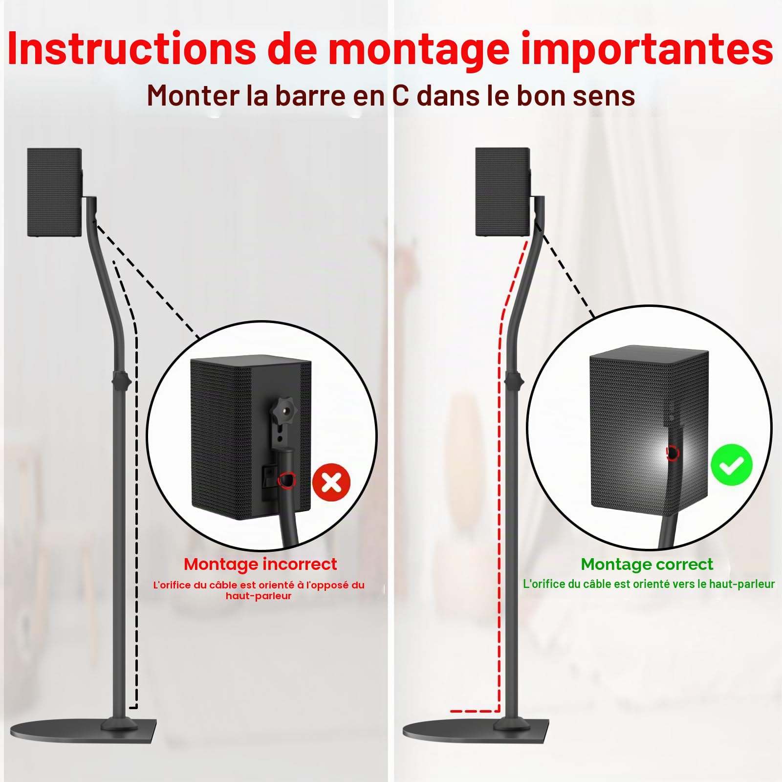 Paire de Supports Surround universels Extensibles en Hauteur de 33" à 42" - Supports d'enceintes arrière pour la Plupart des Petits Supports d'enceintes Surround Satellites LG, Vizio, Sony, Samsung.