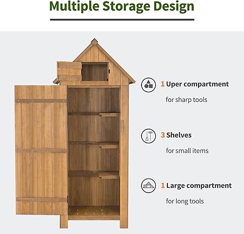 Miniatura 4 de Mcombo Armario de almacenamiento para exteriores, cobertizo de madera, organizador de cobertizo de jardín, casilleros de madera con madera de abeto