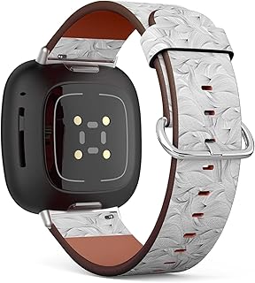 CJBROES Replacement Leather Watch Band, Compatible with Fitbit Versa 3 and Fitbit Sense of Wristband Bracelet Accessory - White Grey