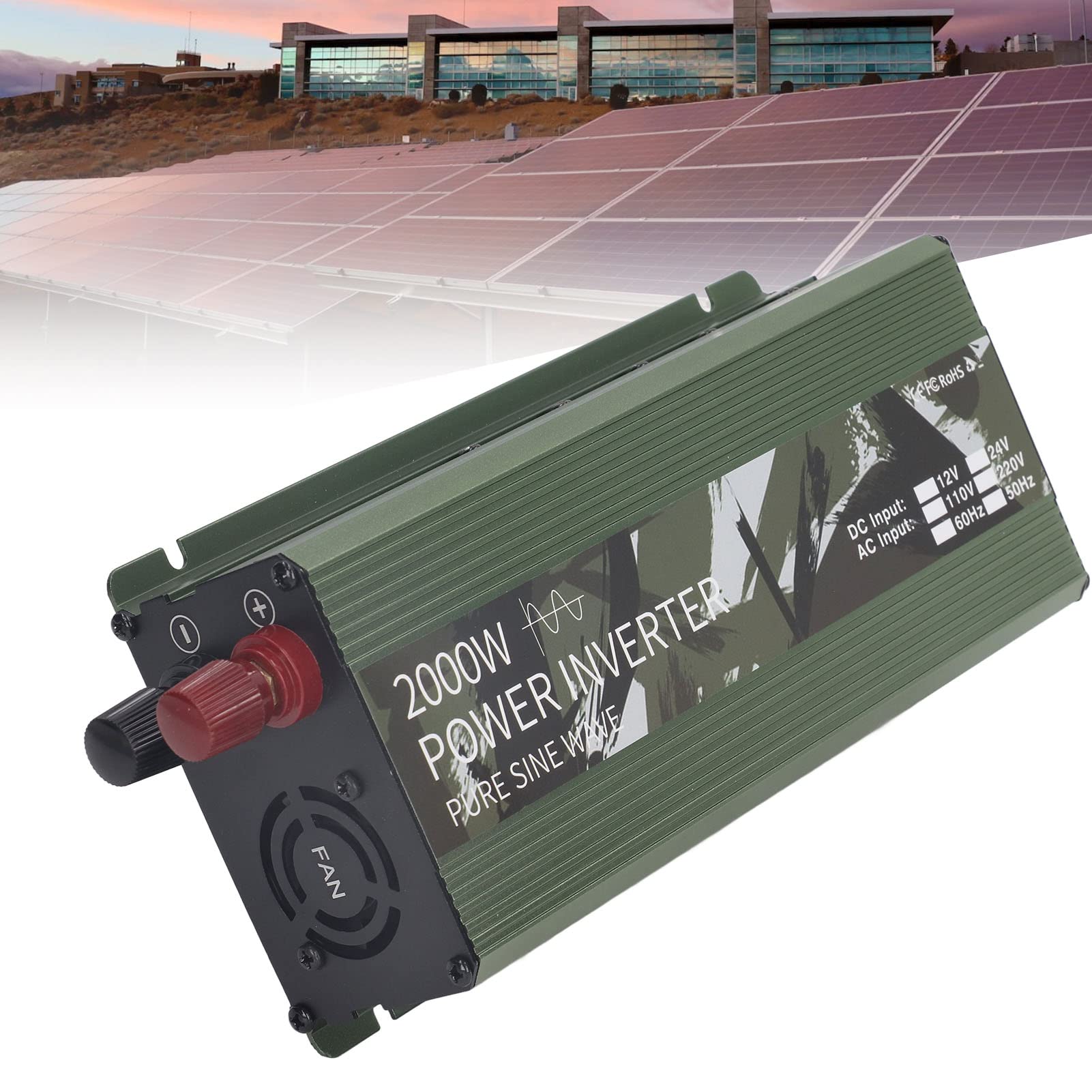 EMUKOEP Inversor de Corriente para Coche DC12V a AC220V 2000W Convertidor Sinusoidal con Ventilador de Refrigeración