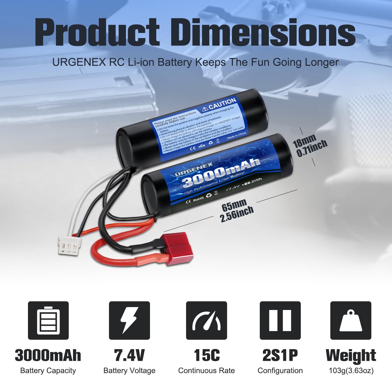 URGENEX 3000mAh Airsoft Battery 7.4V Nunchuck Battery with Dean-Style T Plug 2S Rechargeable Stick Shape Butterfly Fit for Most Airsoft Model Guns Rifles