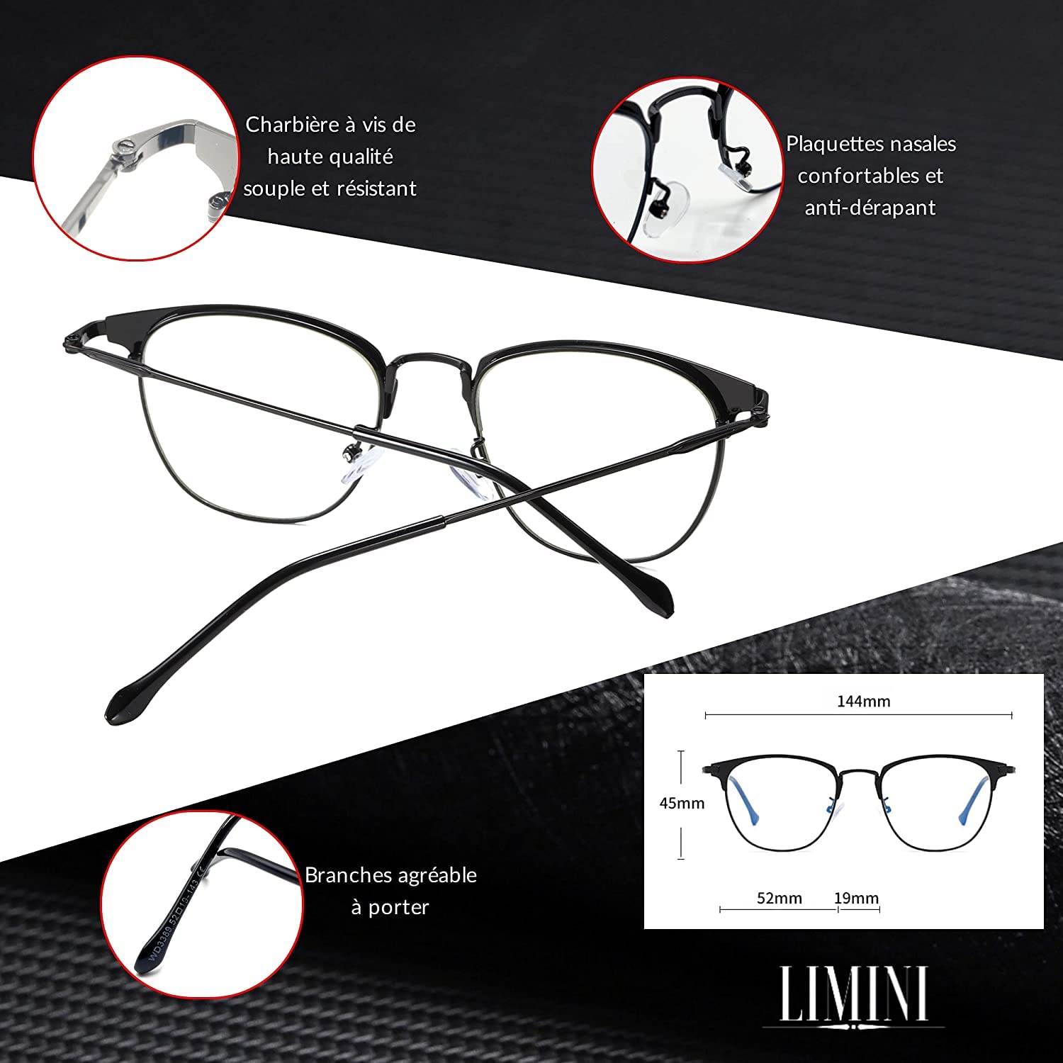 LIMINI-Occhiali anti luce blu e UV per uomo e donna, blu Light Blocking Glasses, occhiali GAMING o lavoro, vetro senza correzione, accessori di protezione per schermi PC/telefono/console.