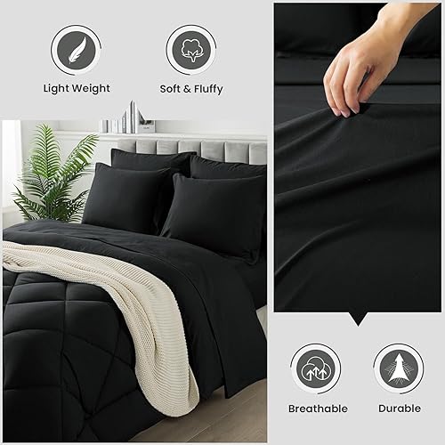 Miniatura 3 de Juego de edredón tamaño California King, 7 piezas de cama en una bolsa, juegos de ropa de cama con edredón ligero acolchado suave para todas las