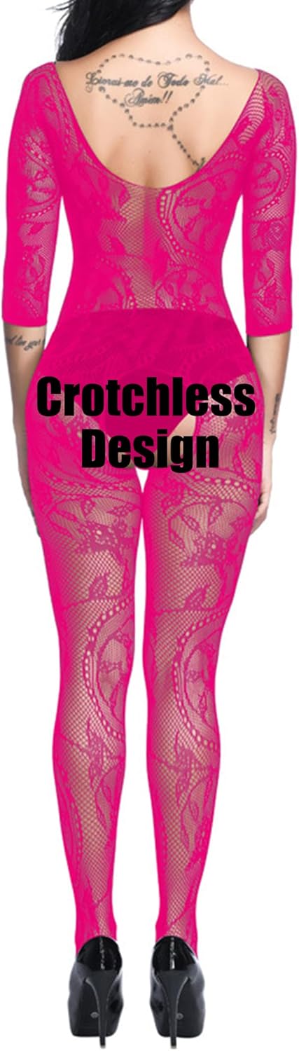 Women's Sexy Lace Fishnet Bodysuit Long Sleeve Mesh Jumpsuit Full Body Stockings Net Bodysuit - Image 6