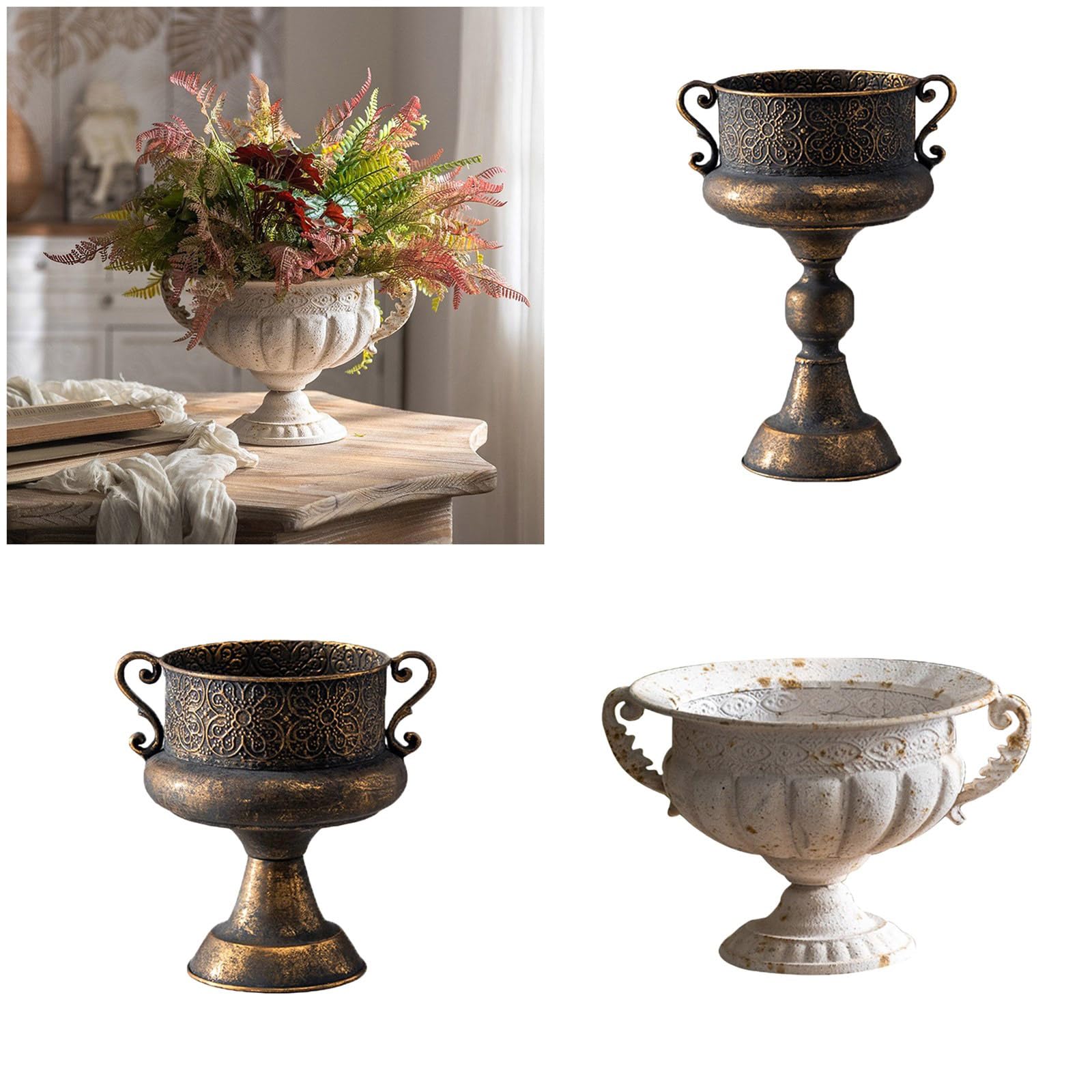 Pflanzgefäß aus geprägtem Eisen, runder antiker Blumentopf für den Innen und Außenbereich, Garten und Heimdekoration, Fotografie Vase