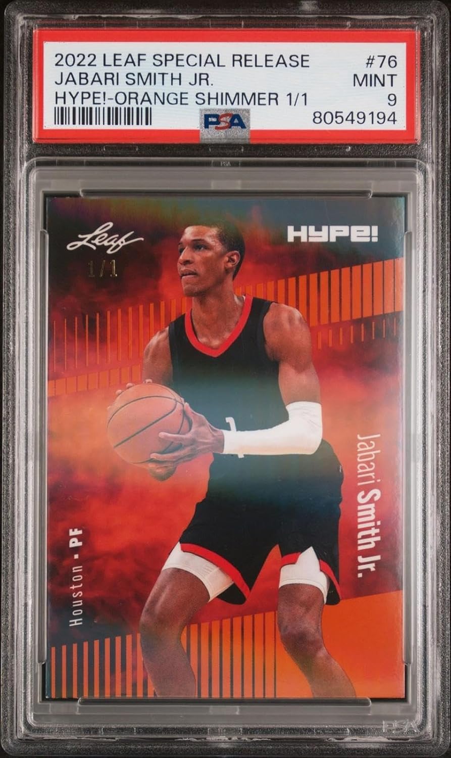 PSA 9 Jabari Smith Jr. 2022 Leaf Hype! #76 Orange Shimmer 1/1 Rookie Card - Basketball Slabbed Rookie Cards
