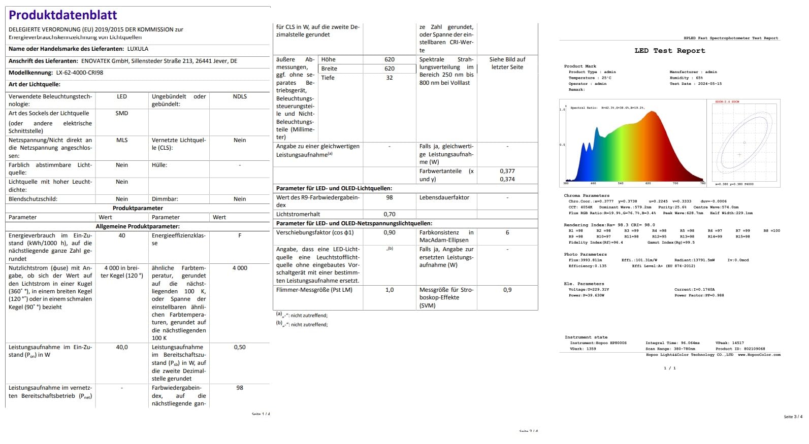 LUXULA LED Panel 62x62cm Rasterleuchte CRI98 Vollspektrum 4000K Neutralweiß 40W 4000lm flimmerfrei 230V Netzteil