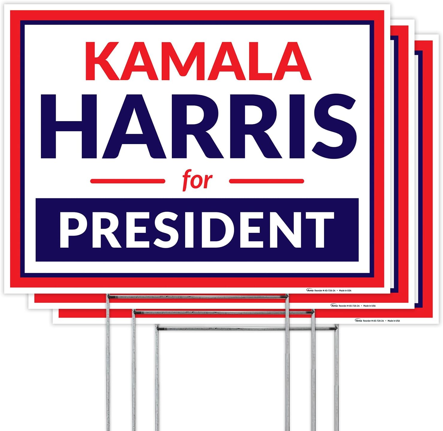 Harris For President 2024 Yard Sign, Democratic Yard Signs, 18x24 (3 Pack) Inches Corrugated Plastic Double Sided with Metal H Stake Waterproof, Outdoor Lawn Signage, Made in USA by Armo