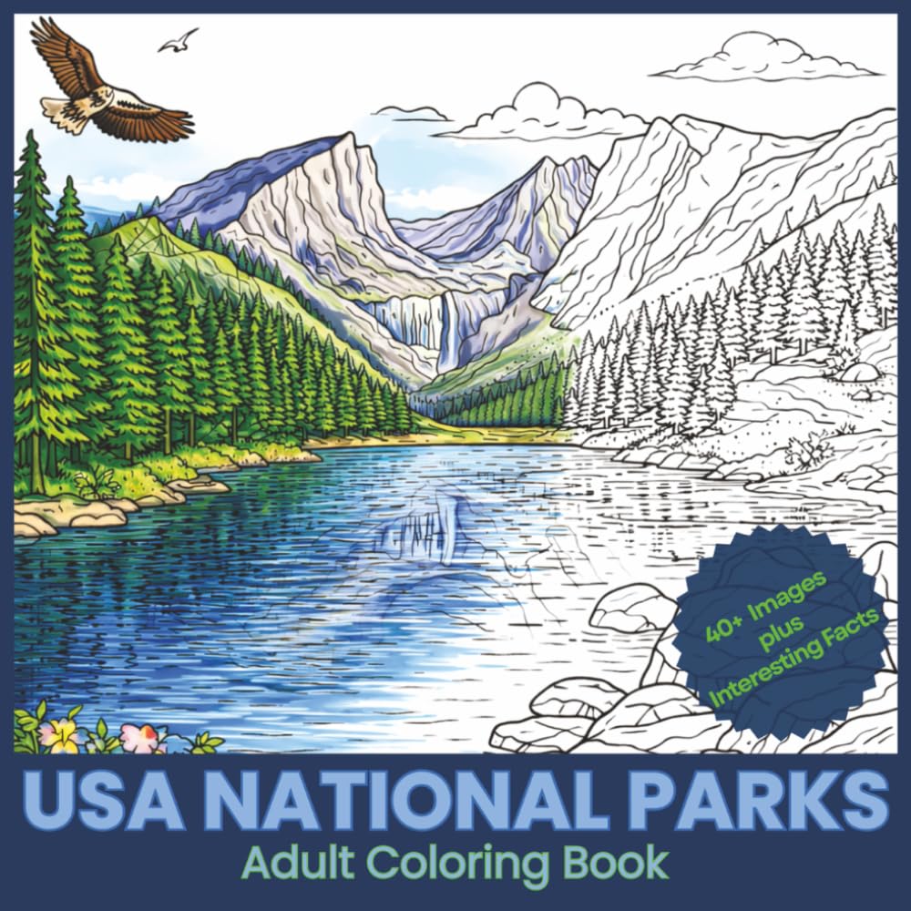 USA National Parks Coloring Book: Coloring Book for Adults: Explore Over 40 Stunning Nature Scenes for Relaxation and Creativity (American Patriot)