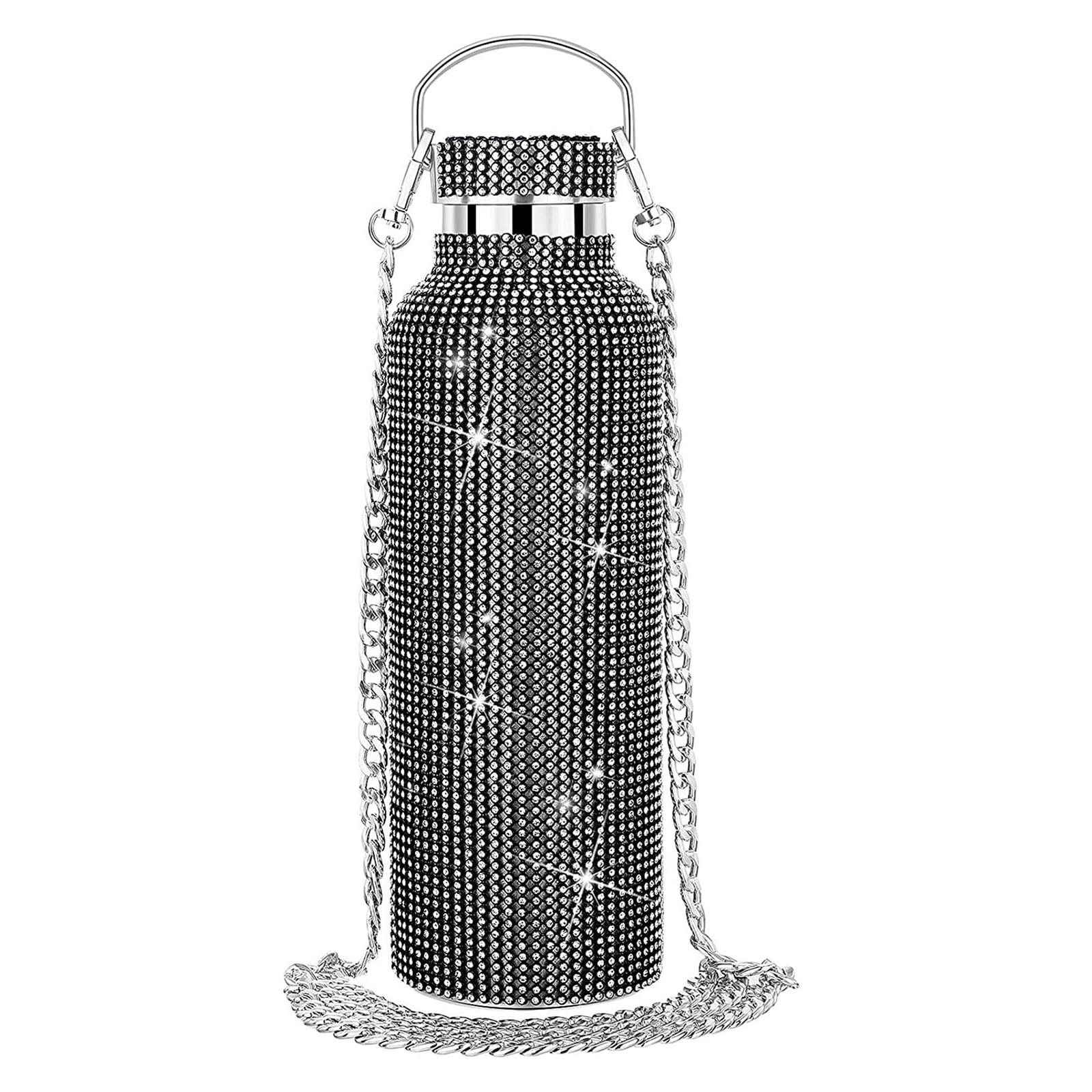 Elnwnnkc Women's Black Lightweight Rhinestone Insulated Flask Rhinestone Water Bottle Drinking Bottle For Girls Present Glass Tumblers Portable Water Stainlesssteel Flask Insulated