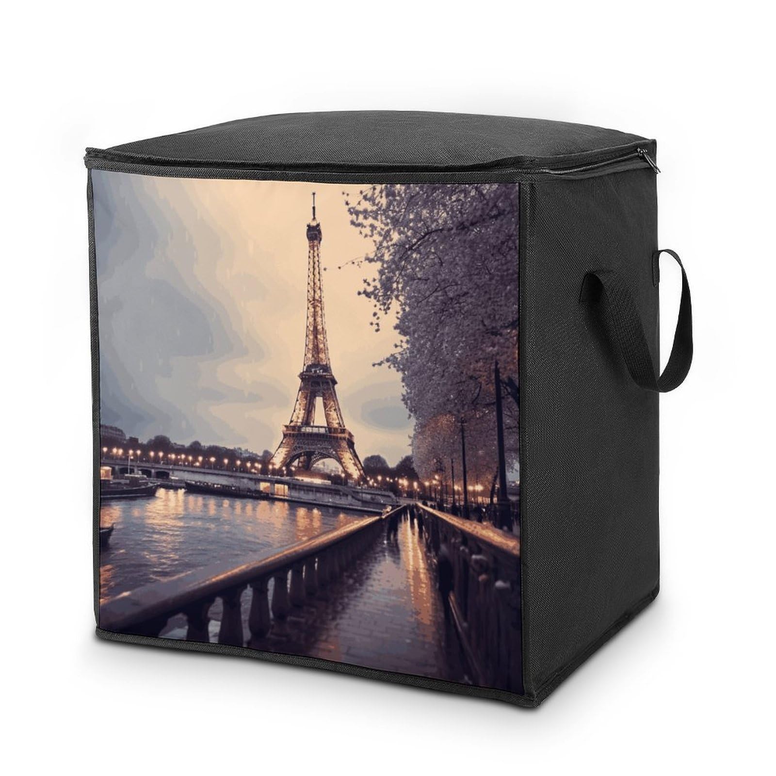 Eiffel Tower Winter Rainy Storage Bags Comforter Quilt Blanket Clothes with Zipper & Handles Easy to Fit King Size Comforter Set Closet Under Bed Organizer for Dorm Pillows Bedding 70L