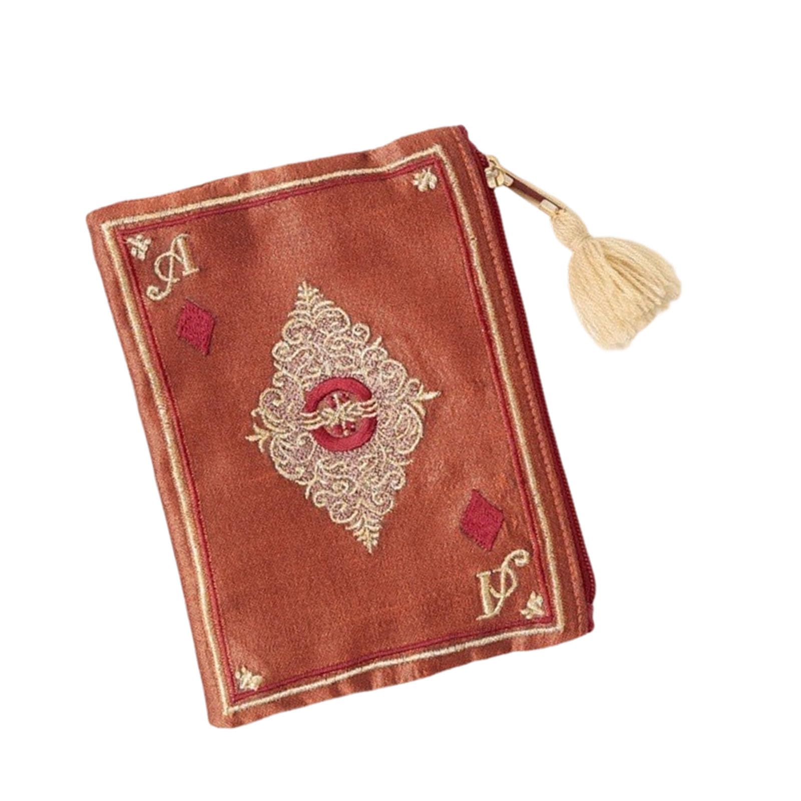 Tsophreniq Practical Polyester Organiser Bag with Playing Cards Embroidery Embroidered Zippered Holder for Women Embroidered Card Bag