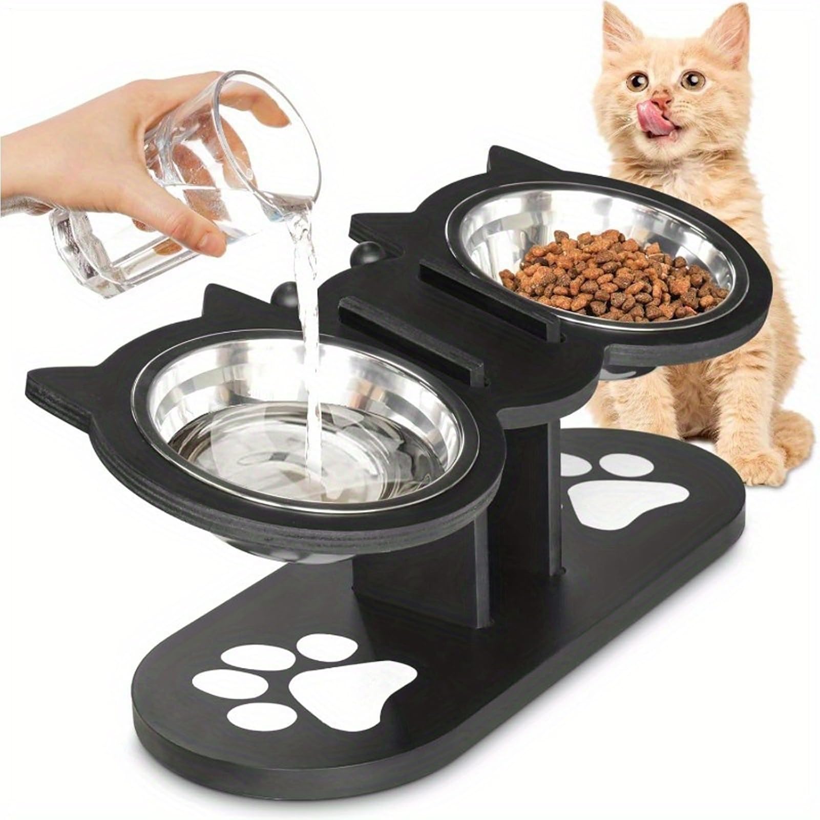 Porte-gamelle réglable en hauteur avec distributeur automatique de nourriture chat et eau