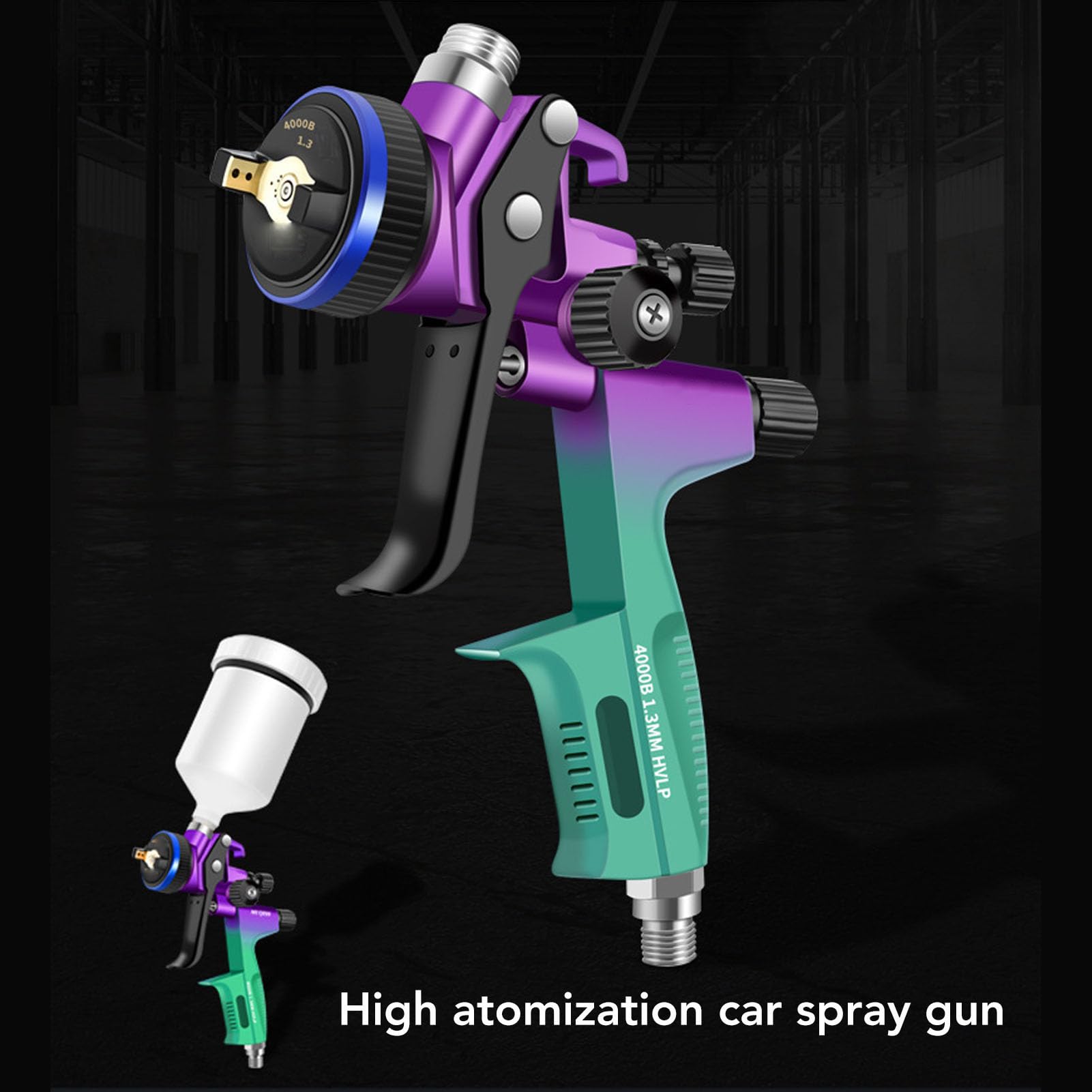 Hyuduo Kit Pistola a Spruzzo Professionale HVLP, Lega di Alluminio 600 Ml, Ugello da 1,3 Mm per Verniciatura di Mobili e Lavorazione del Legno