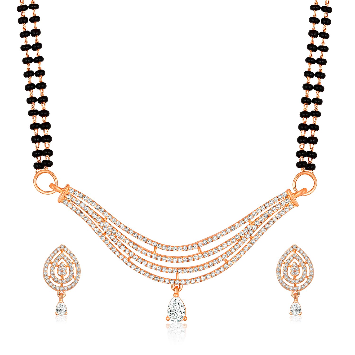 Peora Rose Gold Plated Cubic Zirconia Studded Pendant Mangalsutra Drop Earring Set Stylish Jewellery Anniversary Gift for Women (B0D33QHKC5) Amazon Price History, Amazon Price Tracker