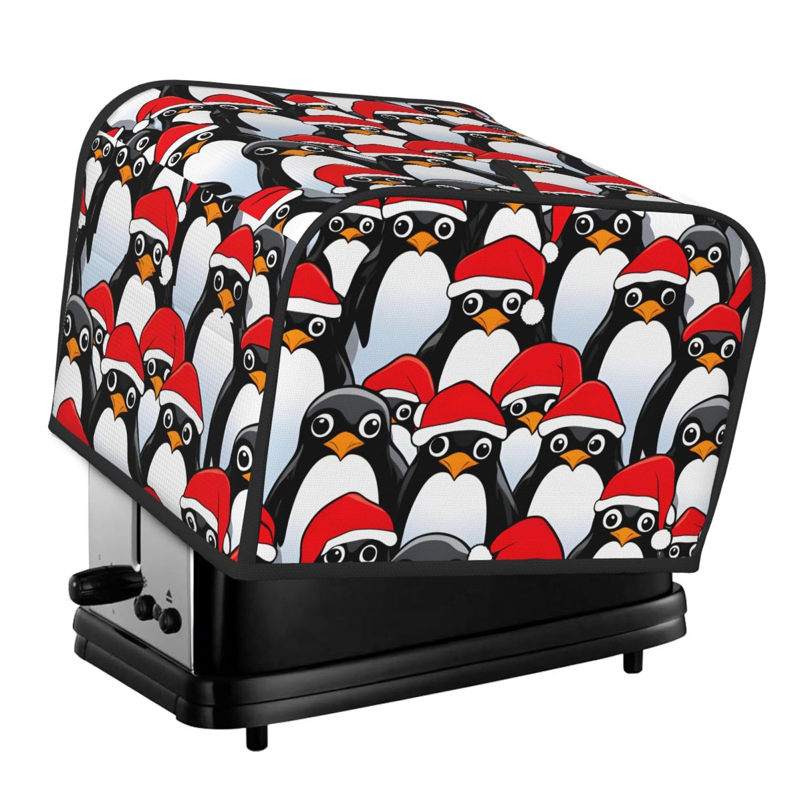 Christmas Penguins Print 4-Slice Toaster Cover Dustproof Waterproof Kitchen Appliance Protector For Bread