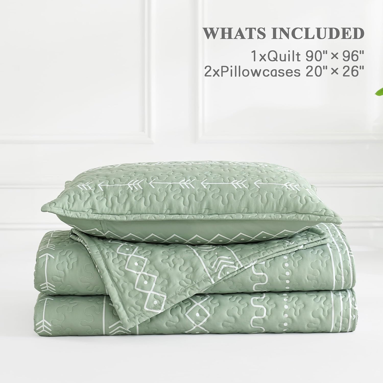 Andency Sage Green Quilts Queen Size, 3 Pieces Queen Quilt Bedding Set Boho Lightweight Soft Striped Bedspread for All Season (90"x96"), Printed Bohemian Microfiber Reversible Coverlet Comoforter Sets - Image 8