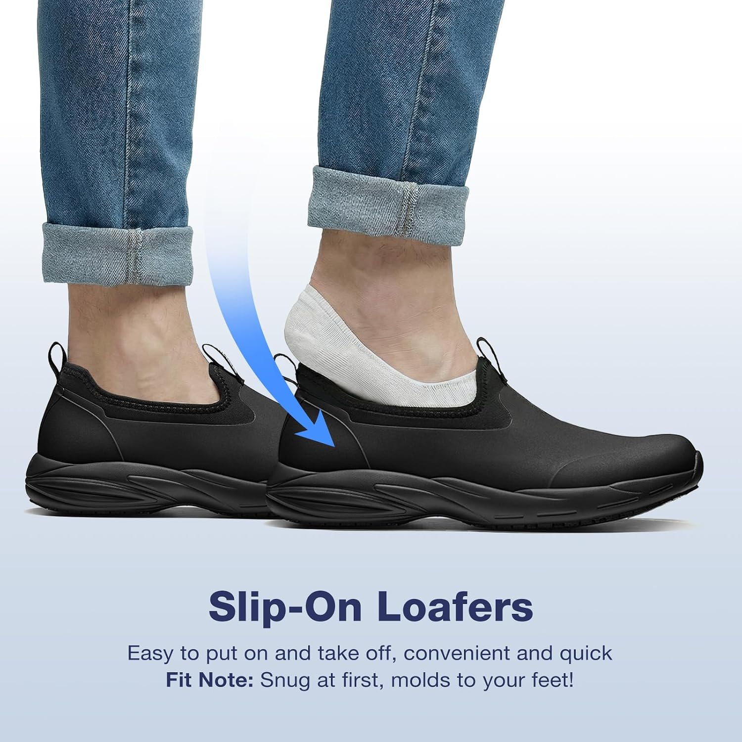 NINGO Non Slip Work Shoes for Men, Waterproof Slip On Kitchen Chef Shoes Easy to Clean, Lightweight Comfortable Slip Resistant TPU Loafers for Food Service Restaurant Garden Nursing, Black