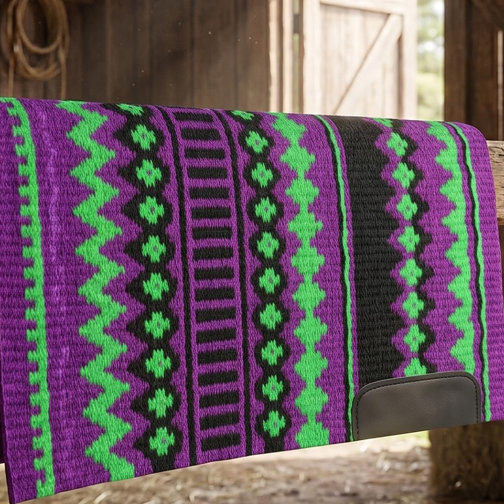 Western Show Saddle Pad/Blanket for Horses - Handmade Wool Saddle Blanket with New Zealand Design, Thick, Durable & Comfortable for Horse Riding (34” L x 36” W x 1) M28