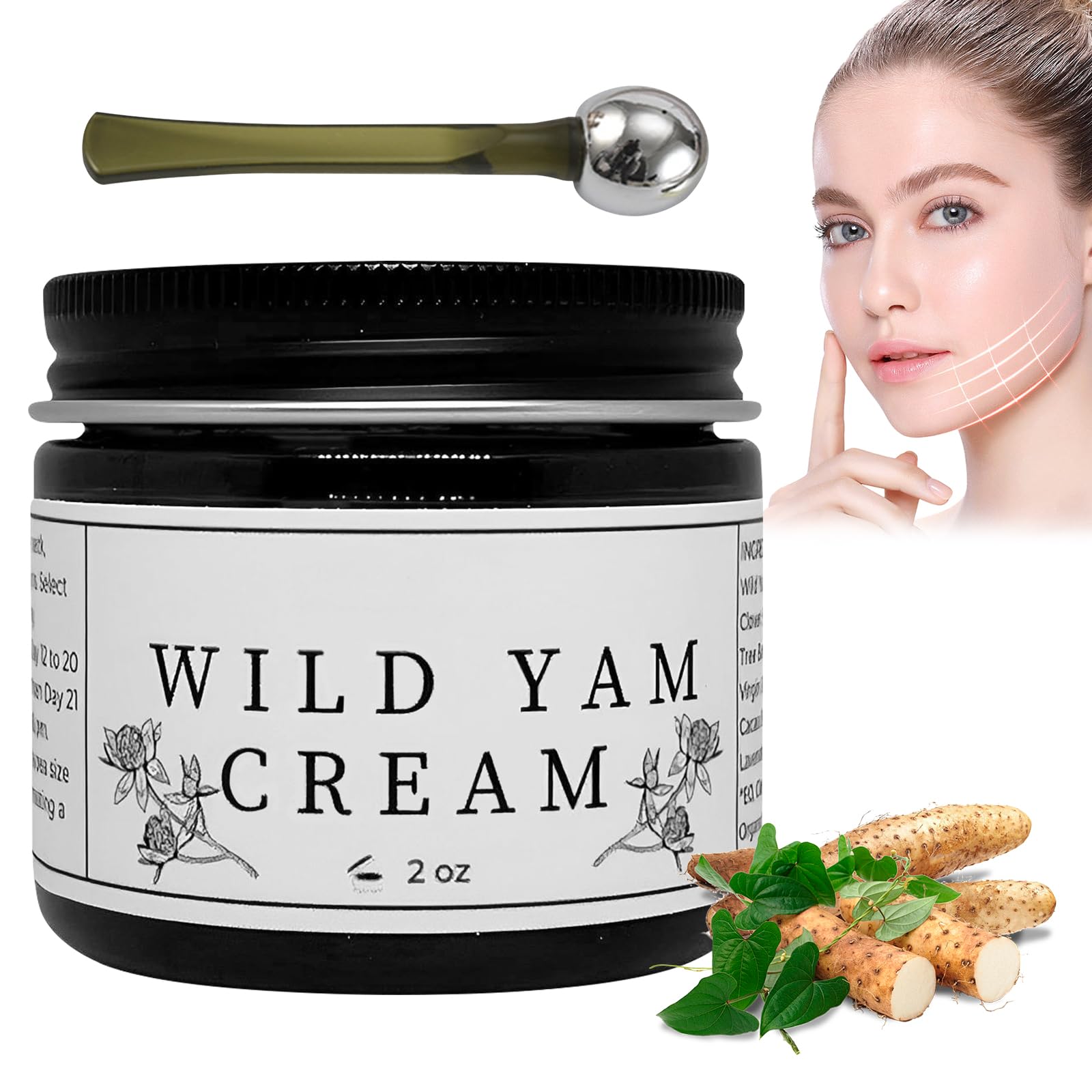 1PCS Wild Yam Cream with 1PCS Essence Infusion Massage Sticks,Organic Wild Yam Cream,Natural Wild Yam Cream,Deep Nourishment, Effective Moisturizing,for All Skin Types