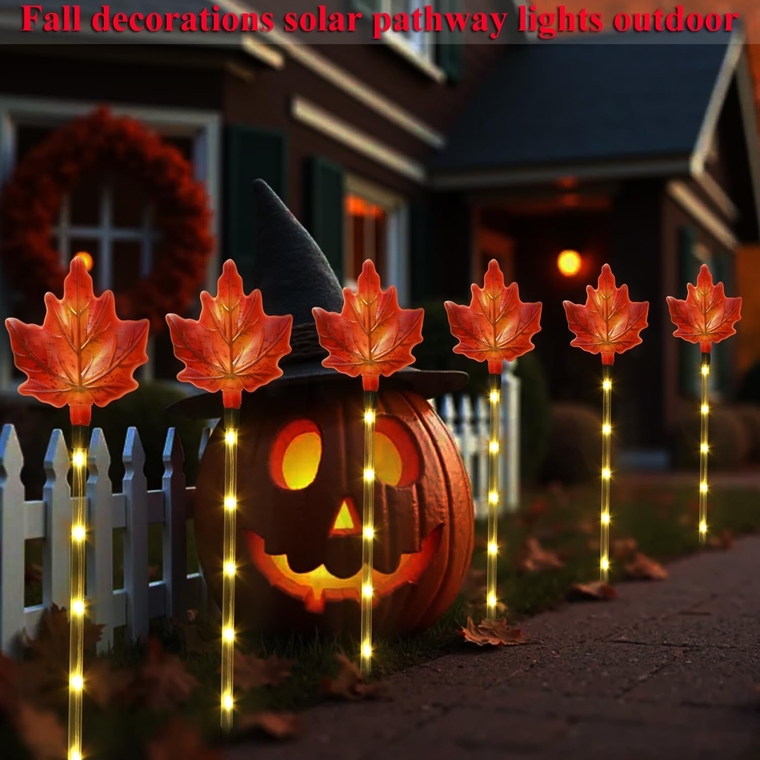 Fall Decor Solar Pathway Lights Outdoor Thanksgiving Decorations, 6 Pack Fall Leaves Solar Thanksgiving Maple Leaf Garden Stake Lights for Outside Patio Yard Wedding Party Autumn Decor
