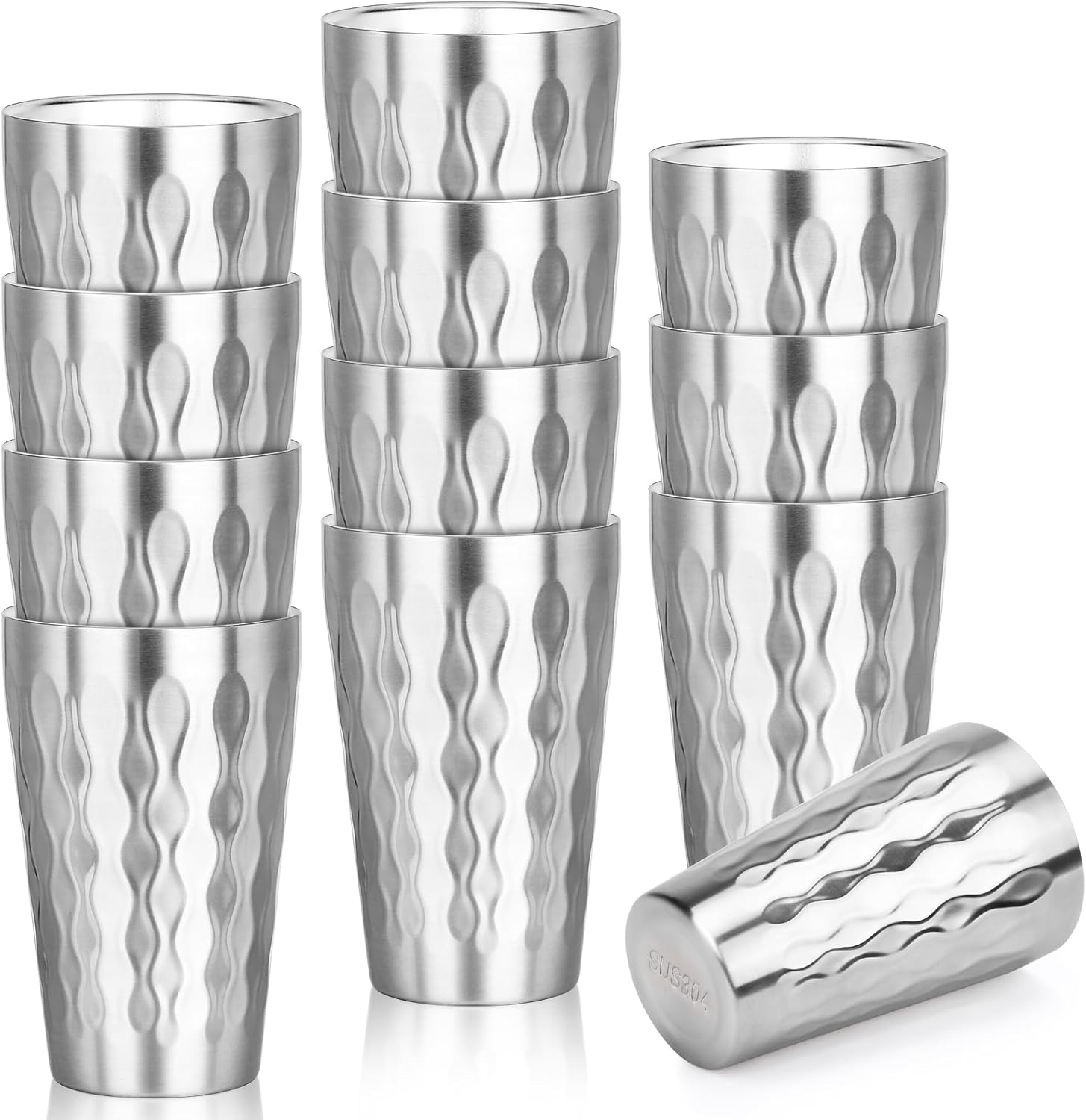 Offiper Stainless Steel Double Wall Cups, 16 oz Insulated Tumbler, 12 Pack Unbreakable Stackable Water Tumblers Insulated Metal Cup Premium Drinking Glasses for Travel Camping Home Outdoor