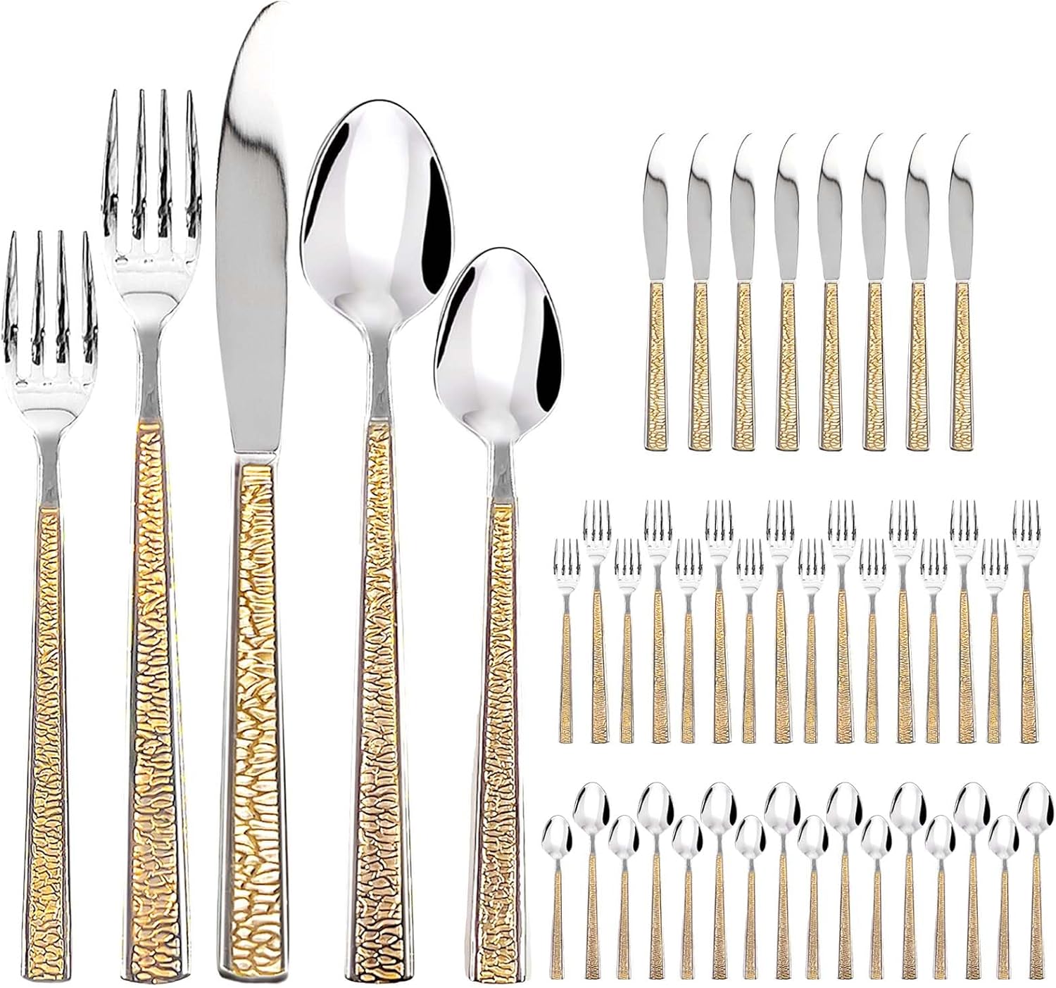 SNAIL GARDEN 40-Piece Gold Flatware Set for 8, 18/10 Stainless Steel Silverware Set with Extended Handle & Small Head, Dishwasher Safe Utensils for Wedding, Housewarming, Everyday Use