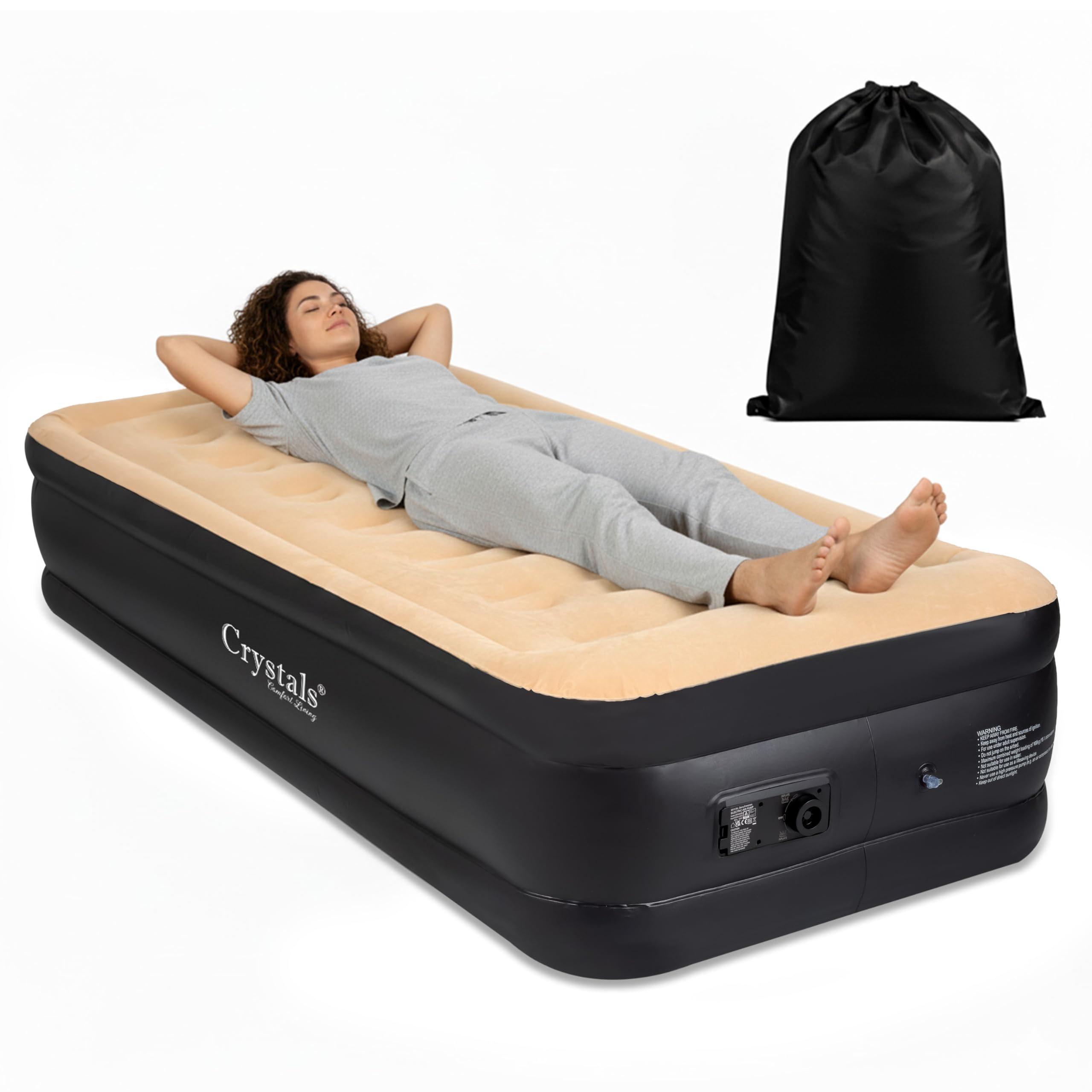 DENNY Single High Raised Airbed Inflatable Mattress, Waterproof Camping Mattress Air Bed, Quick Inflatable Air Mattress for Adults & Kids, Blow Up Mattress Air Bed with Built-In Electric Pump