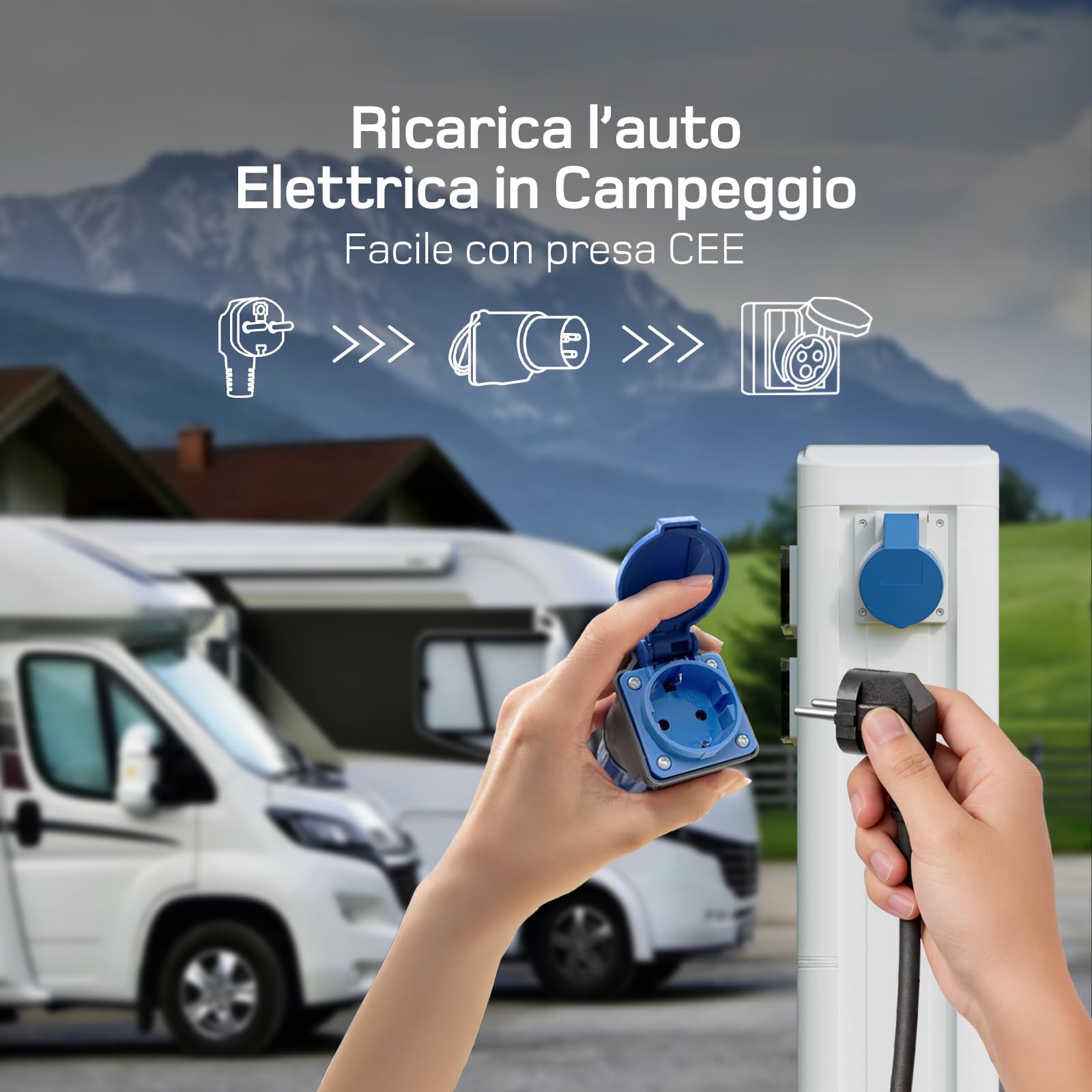 dé Cavo Ricarica Auto Elettrica Tipo 2 Schuko 3,7kW 5,5m [0,85m+4,65m, 6A-16A] Colonnina Ricarica Auto Elettrica con Supporto, con LCD Controllo Digitale Compatibile con Model Y, e208 e Altri EV/PHEV
