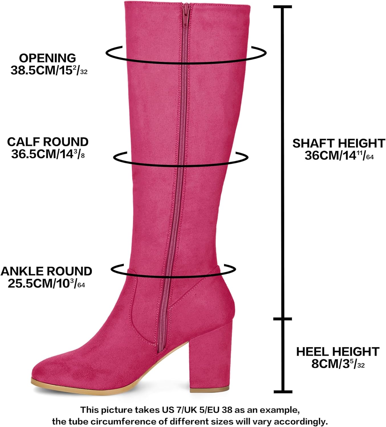Allegra K Women's Side Zipper Chunky Heel Knee High Hot Pink Boots 10 M US - - Image 3