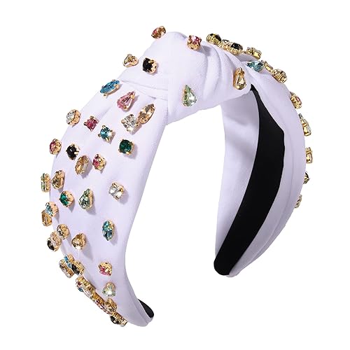 Vista 62 de NVENF Diademas anudadas con diamantes de imitación para mujer, diademas con cuentas de cristal, diadema con nudo superior, diademas de moda