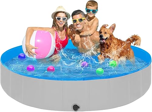 Miniatura 14 de Piscina plegable extragrande para perros grandes, resistente, 97 x 16 pulgadas, piscina portátil antideslizante de plástico duro para mascotas,