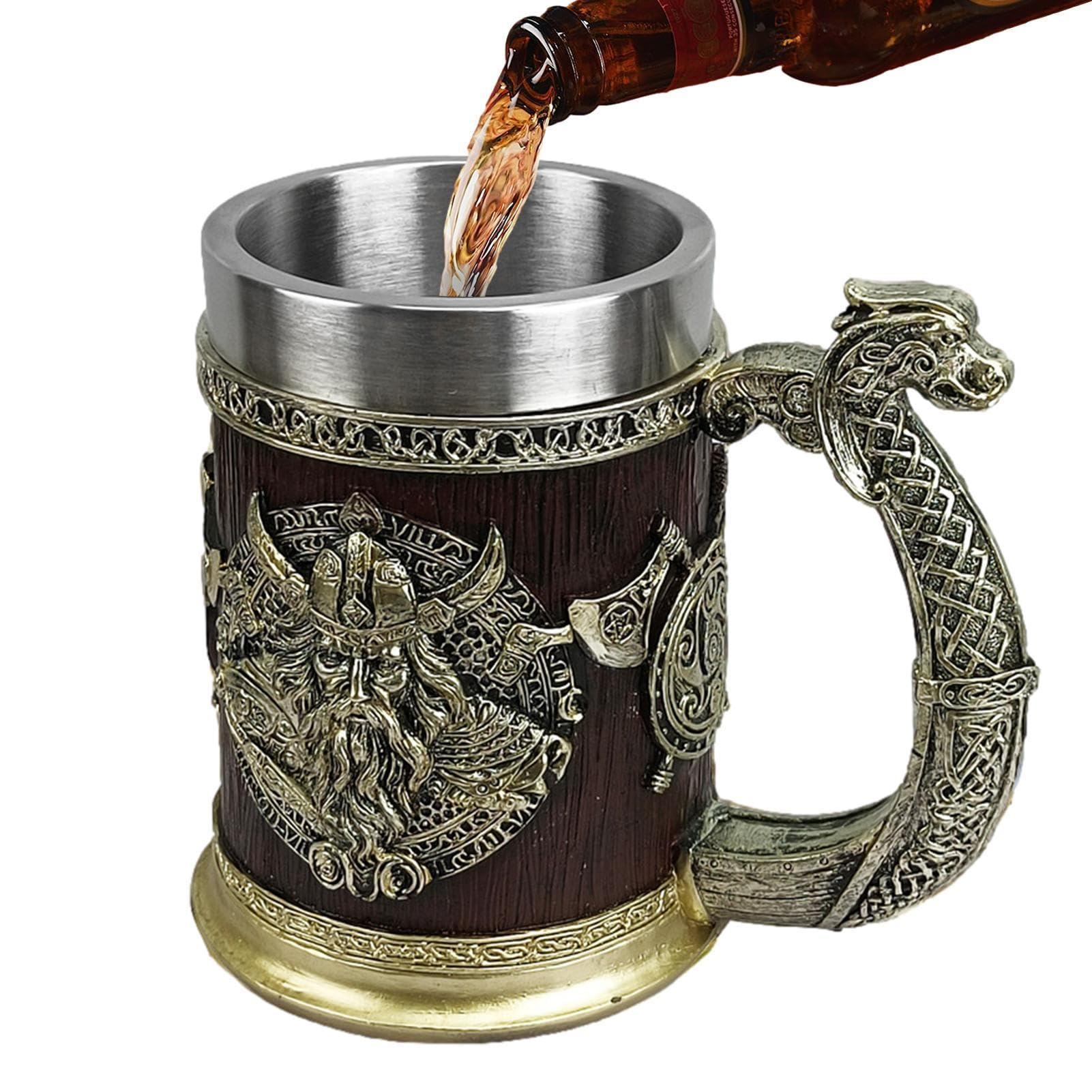 Tasse médiévale, tasses vikings - Chope à bière et whi en résine 600 ml | Tasse de chope à bière, tasse à café fraîche, tasse à bière pour la décoration de fête, cadeau en bois,