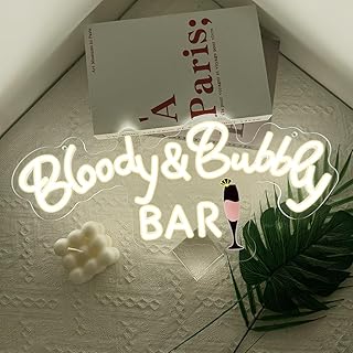 Bloody and Bubbly Bar Neon Sign, Mimosa and Bloody Mary Bar Signs for Wall Decoration, USB Powered Led Light for Bridal Brunch Man Cave Pub Wedding Decor
