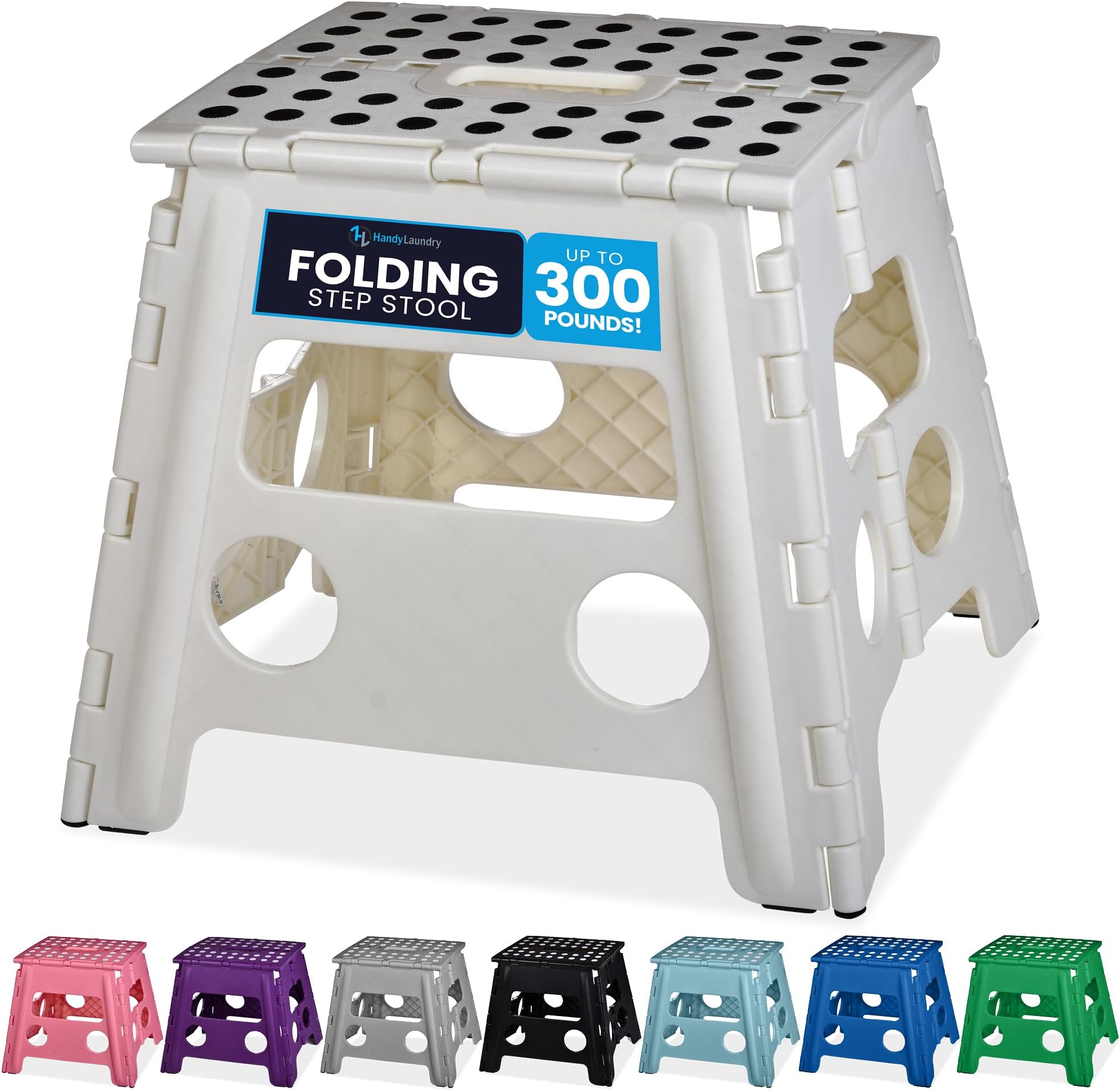 Handy Laundry Folding Lightweight Step Stool - Sturdy Enough to Support Adults and Safe Enough for Kids - Opens Easy with One Flip - Great for Kitchen, Bathroom or Bedroom (White - 13 inch)