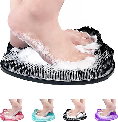 Miniatura 9 de AXLOFO Alfombrilla de ducha para pies, tamaño XL más grande, con ventosas antideslizantes, limpia, exfolia, masajea tus pies sin doblarse,