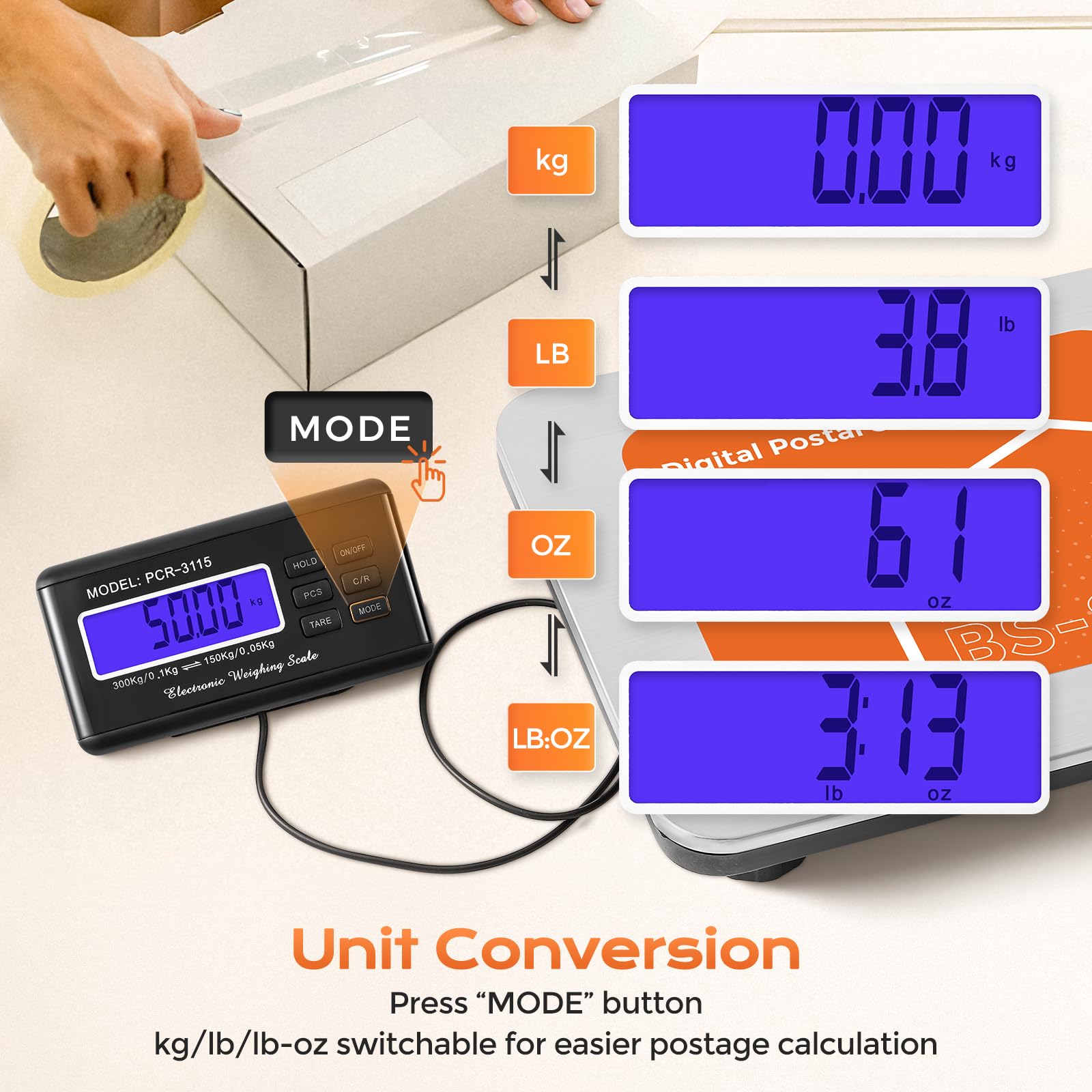 Bonvoisin Postal Scale Digital 300kg/ 660lb Parcel Shipping Scale kg/oz/lb Switchable, Heavy ...